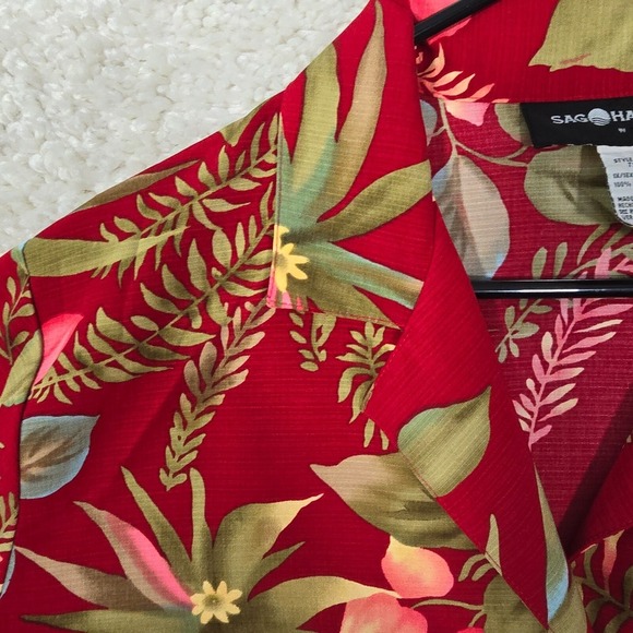 Vintage Sag Harbor Shirt Womens 1X Red‎ Floral Button Hawaiian Cottage Bloom - Picture 7 of 11